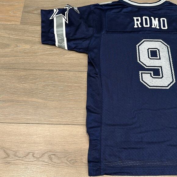 REEBOK NFL Blue Dallas Cowboys V Neck Jersey Romo #9 Shirt Kids Sz Large - Picture 5 of 13